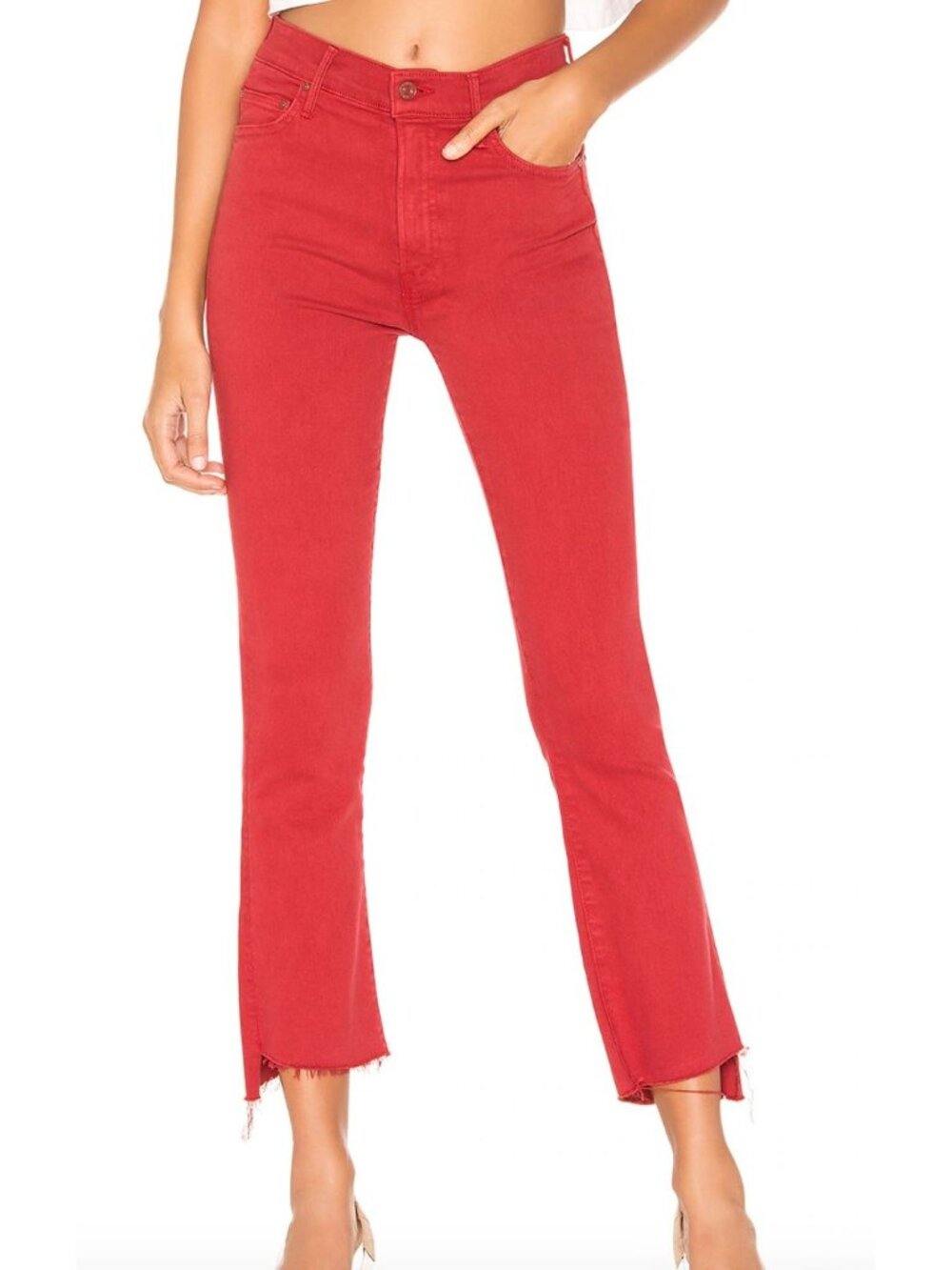 MOTHER The Insider Crop Step Fray in Hot Rod Red Size 26